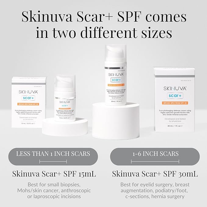 Skinuva® Next Generation Scar+ Cream - Advanced Silicone Scar Cream Matrix +SPF 30 Formulated with Growth Factors & Helps Reduce the Appearance of Scars (0.5 oz)