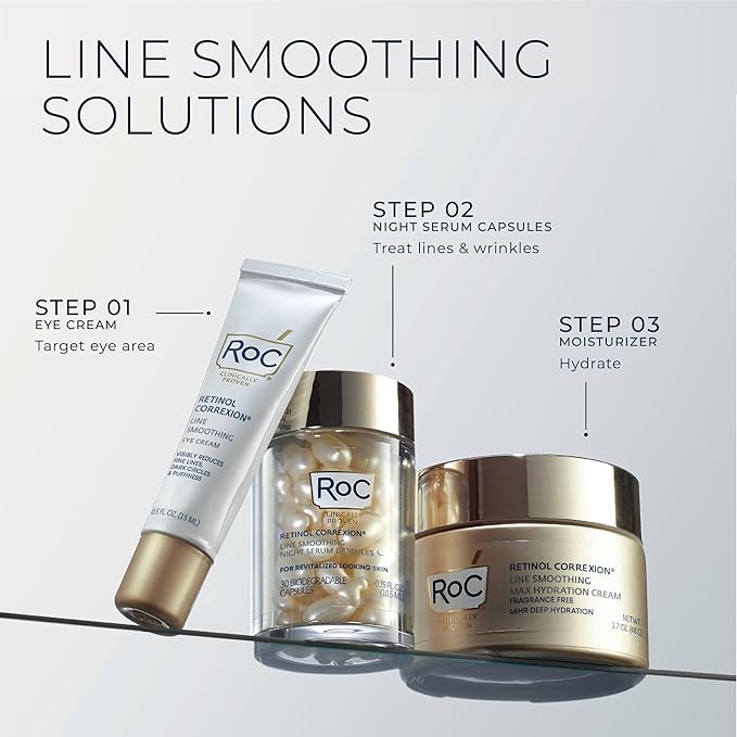 RoC Retinol Correxion Anti-Aging Wrinkle Night Serum, Daily Line Smoothing Skin Care Treatment for Fine Lines, Post-Acne Scars, 80 Capsules (Limited Edition Value Set)