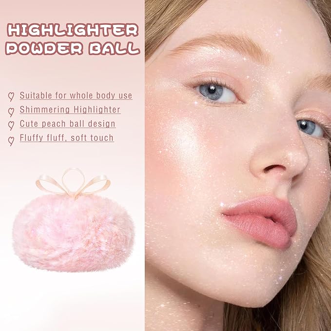 Highlighter Makeup Powder Plush Peach Ball Puff Glitter