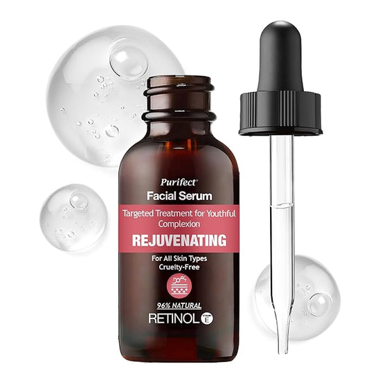 96% NATURAL RETINOL Facial Serum for Anti Aging Skin Care Targets Wrinkles Dark Spots Acne with Vitamin A E Arginine 30ml 1fl oz - Non-Greasy and Fast Absorbing Formula PURIFECT MADE IN USA