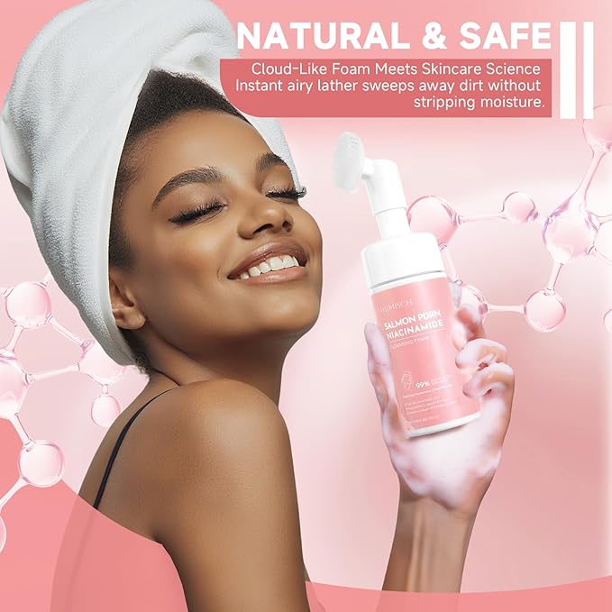 Salmon DNA PDRN Facial Cleanser | Low pH Hydrating Daily Foaming Face Wash with Soft Massage Heads | PDRN, Collagen & LHA | Gentle Pore Care & Radiant, Balanced-Looking Skin | 4.06 fl. oz