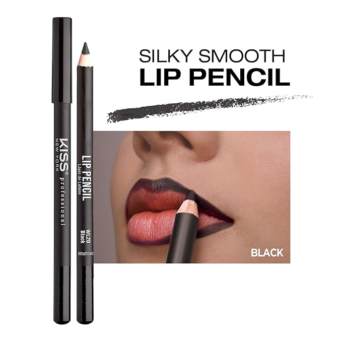 KISS New York Professional Slim Lip Pencil, Creamy Soft Lip Liner, Smooth Long-Lasting Rich Lip Color, Natural Lip Makeup, Water-Resistant Lip Crayon (Black)