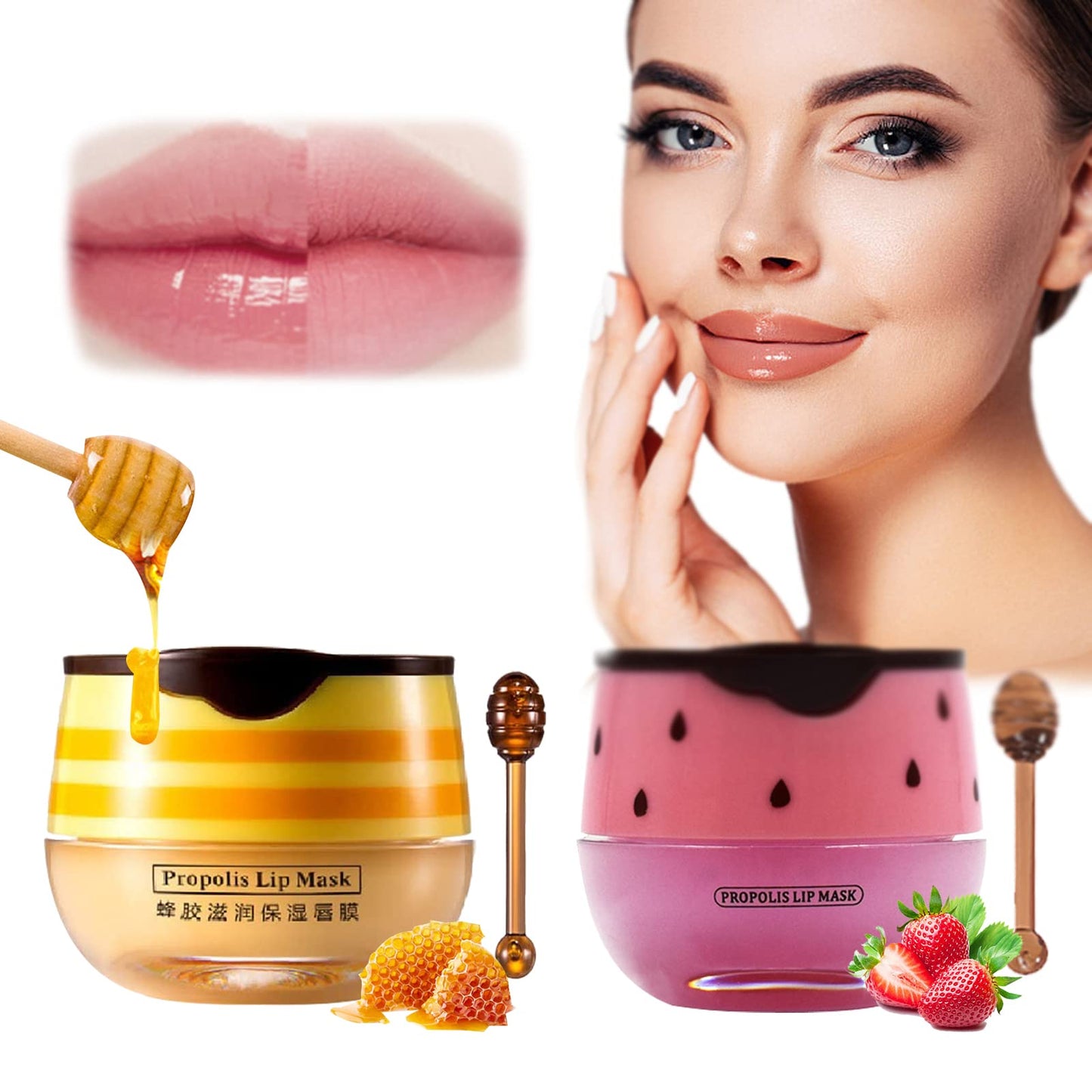 Bee Balm Lip Balm Honey Pot, My Bee Balm Propolis, Honey Lip Mask, Nourishing Moisturizing Sleeping Lip Mask Hydrating & Prevention Dry and Cracked Lip Scrubs Exfoliator (2)