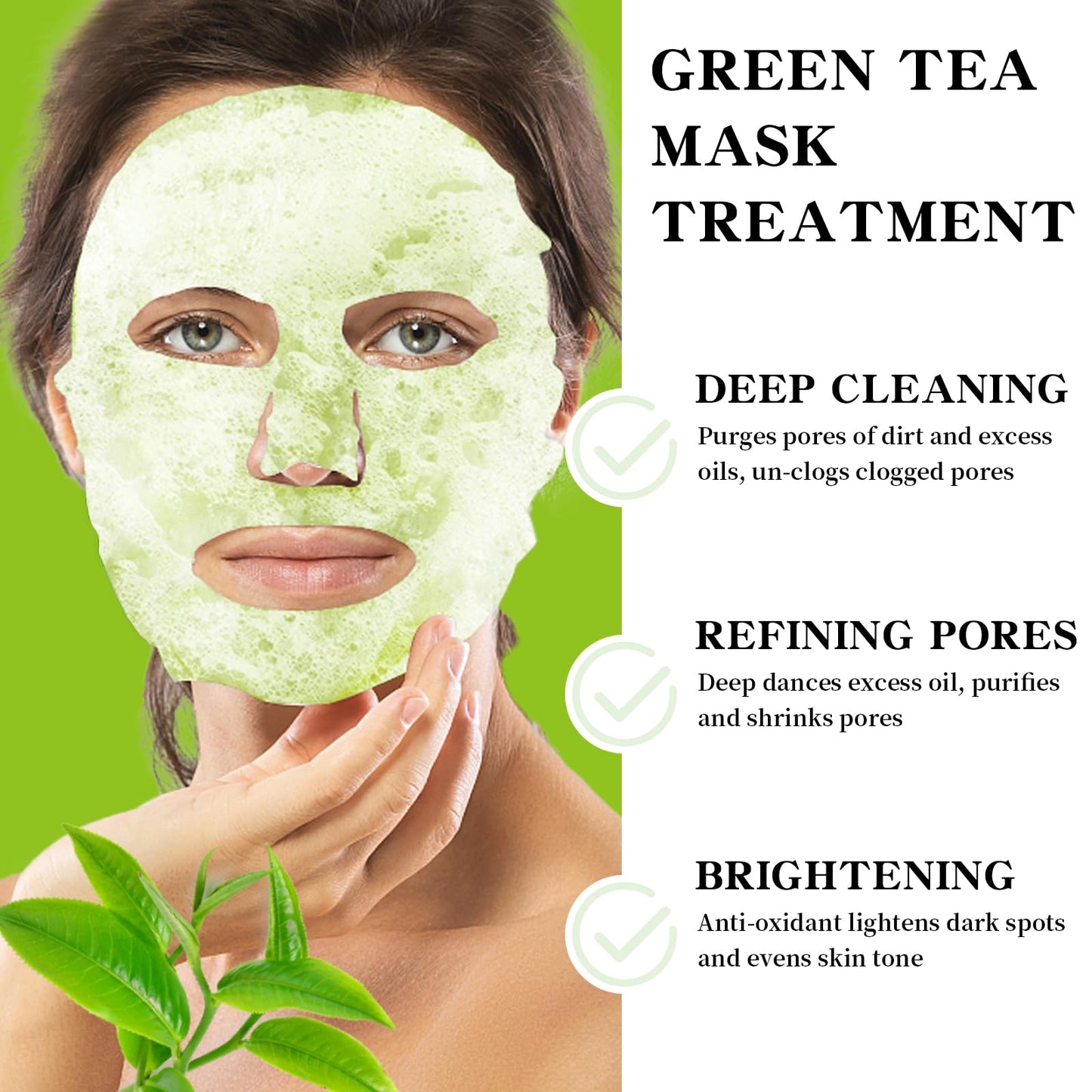 10 Pack Green Tea O2 Bubble Face Masks Sheet, Bubble Facial Mask, Foaming Face Mask, Purifying Facial Mask for Acne and Pores, Moisturizing Spa Face Masks Skincare, Brightening Beauty Masks