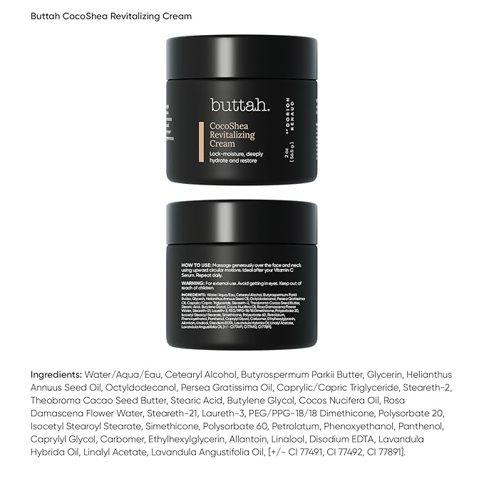 Buttah Skin CocoShea Revitalizing Cream 2oz - Natural & Organic African Shea & Cocoa Butter - Best Face Moisturizer for Dry Skin - Skin Protectant for Melanin Rich Skin - Black Owned Skincare