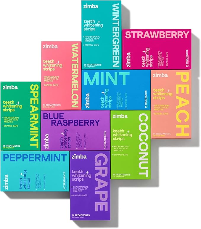 Zimba Coconut Flavored Teeth Whitening Strips | Vegan, Enamel Safe Hydrogen Peroxide Teeth Whitener for Coffee, Wine, Tobacco, and Other Stains | 14 Day Treatment | Coconut