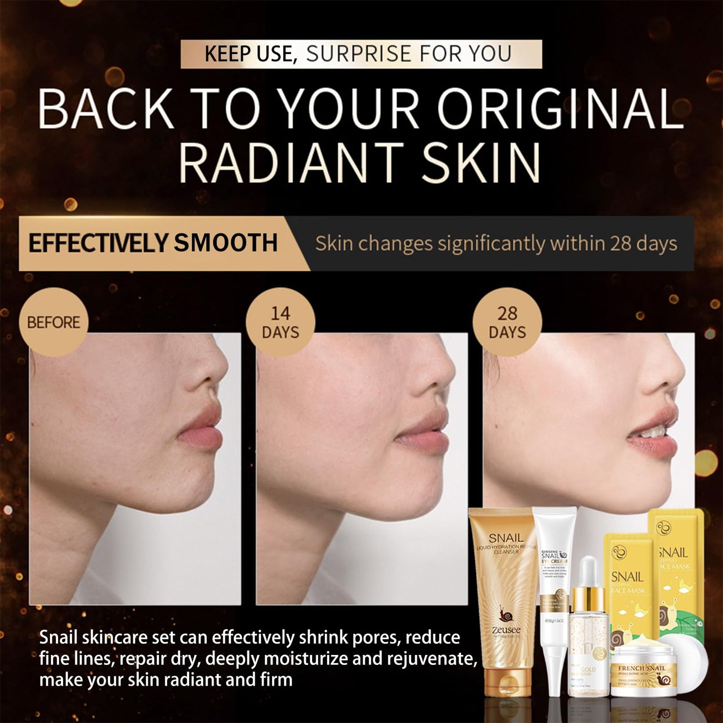 6PCS Snail Mucin Korean Skin Care Sets & Kits, Snail Gift for Women, Snail Mucin Serum, Eye Cream, Snail Cream, Cleanser, Sleep Mask, High Firming & Enhance Skin Elasticity, Anti-aging, Hydrating