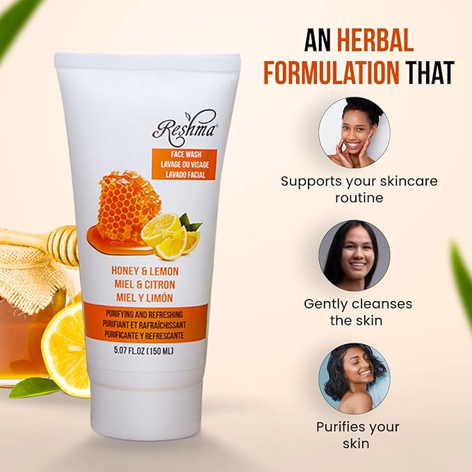 Reshma Beauty Honey & Lemon Face Wash for All Skin Types & Dull Skin, Cleanser for Purifying, Deep Cleansing, and Brightening, Removes Make-Up, For Daily Use, Cruelty-Free, 5.07 fl oz, Pack of 1
