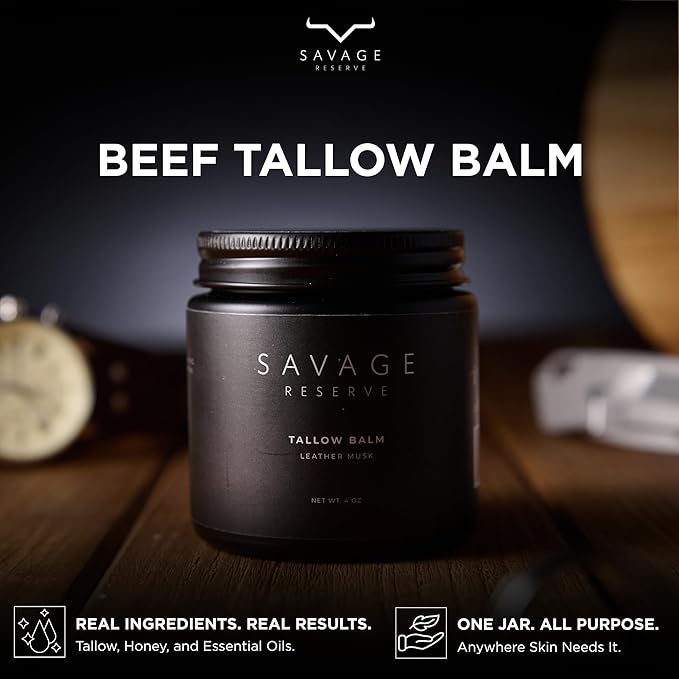 Beef Tallow for Face – Whipped Grass-Fed & Finished Tallow Face Moisturizer for Men with Manuka Honey & Olive Oil – No Seed Oils – All-In-One Beef Tallow for Skin & Body Balm – 4 oz