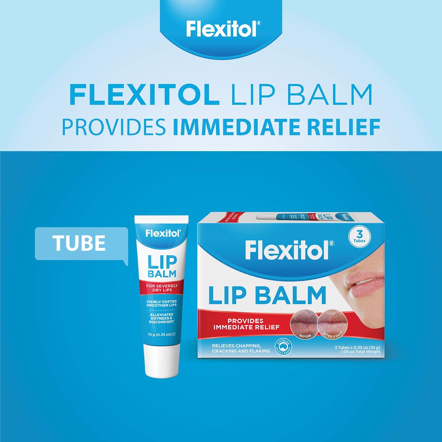Flexitol Lip Balm, 0.35 Ounce Tube, Cream White, 3 Count (Pack of 1)
