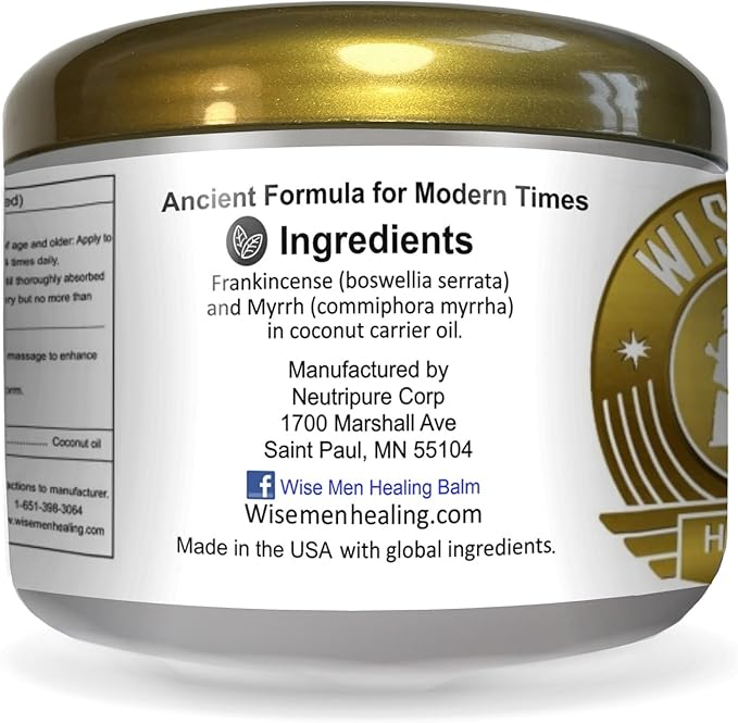 Wise Men Healing Balm with Myrrh and Frankincense Essential Oils for Neuropathy, Sciatica and Nerve Pain Massage and Skin Moisturizing