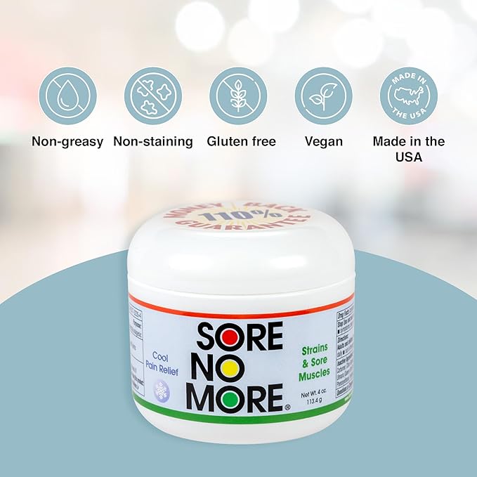 Sore No More Cool Relieving Gel for Aches & Pains in Muscles & Joints associated with Strains, Bruises & Sprains | Absorbs Quickly with a Refreshing Lemon Aroma | 4 oz Jar
