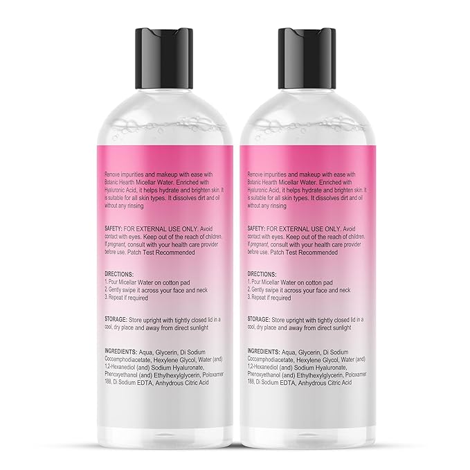 Botanic Hearth Micellar Water | Gently Cleanses, Makeup Remover With Dual|Phase Formula, Pack Of 2 (16 Fl Oz Each) | Suitable For All Skin Types