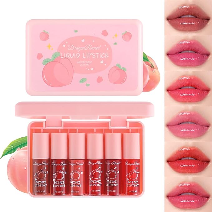 6 Colors Peach Lip Tint Stain Set, Mini Lip