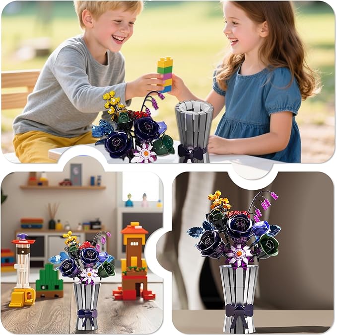 Flowers Bouquet Building Set 982 PCS Multiple Rose Botanical Collection Kit Artificial Flowers Botanical Collection DIY Unique Home&Office Bonsai Decoration Gift for Valentine's Day Christmas