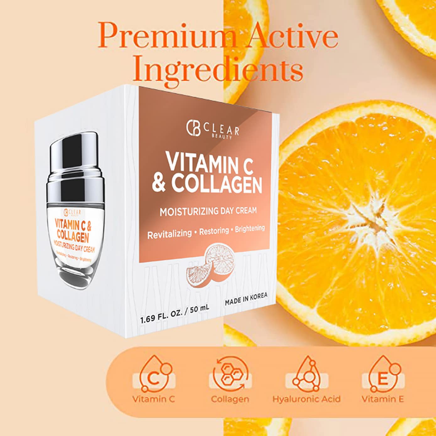 Clear Beauty Vitamin C & Collagen Daily Face Moisturizer - Dermatologist Tested, Restores & Brightens Skin Tone, Firming, Anti-Aging Cream, Cruelty-Free Korean Skin Care, All Skin Types - 2 Pack