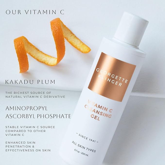 Georgette Klinger Vitamin C Cleansing Gel - Daily Antioxidant Face Wash Brightens and Improves Texture for Clearer, Smoother Skin. Deeply Cleans Pores, Refreshes and Fights Daily Damage - 6.7 oz