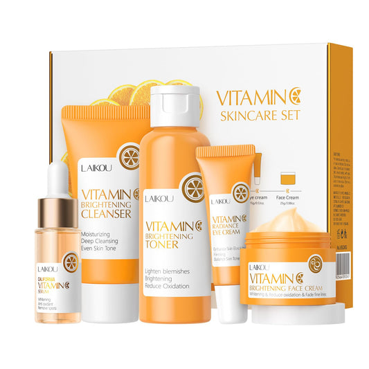 Vitamin C Skincare Set,Face Skin Care Set for Women,Vitamin C Facial Serum Care Set ,Facial Hydrating Kit with Cleanser, Toner, Face Serum, Eye Cream, Face Cream