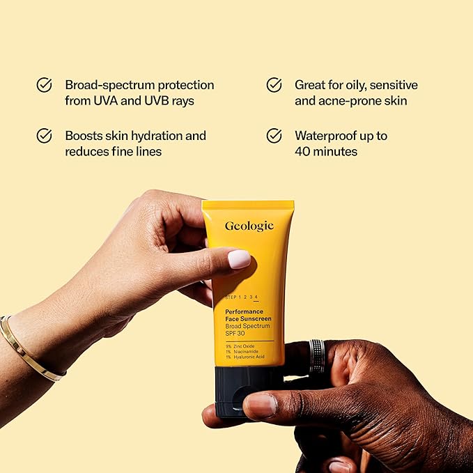 Geologie Broad-Spectrum Face Sunscreen SPF30 Moisturizer | Invisible, Ultra Light, Reef-Safe Daily Face Suncreen with Hyaluronic Acid and Niacinamide | 75ML | 100 Day Supply