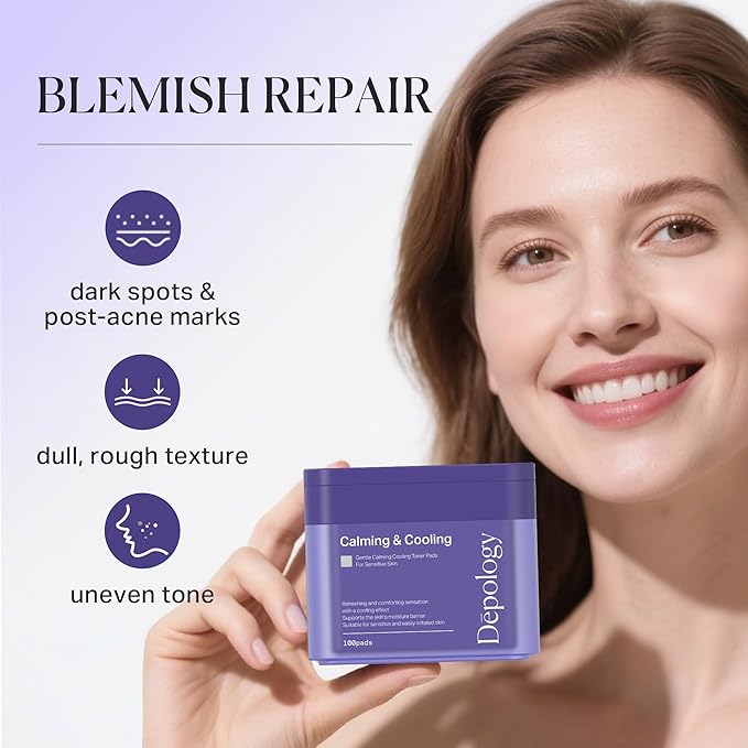 depology Blemish & Tone Toner Pads – Helps Fade Dark Spots Facial Pads & Uneven Skin Tone with Lactic Acid, Bakuchiol & Centella, Daily Exfoliating for Sensitive Skin