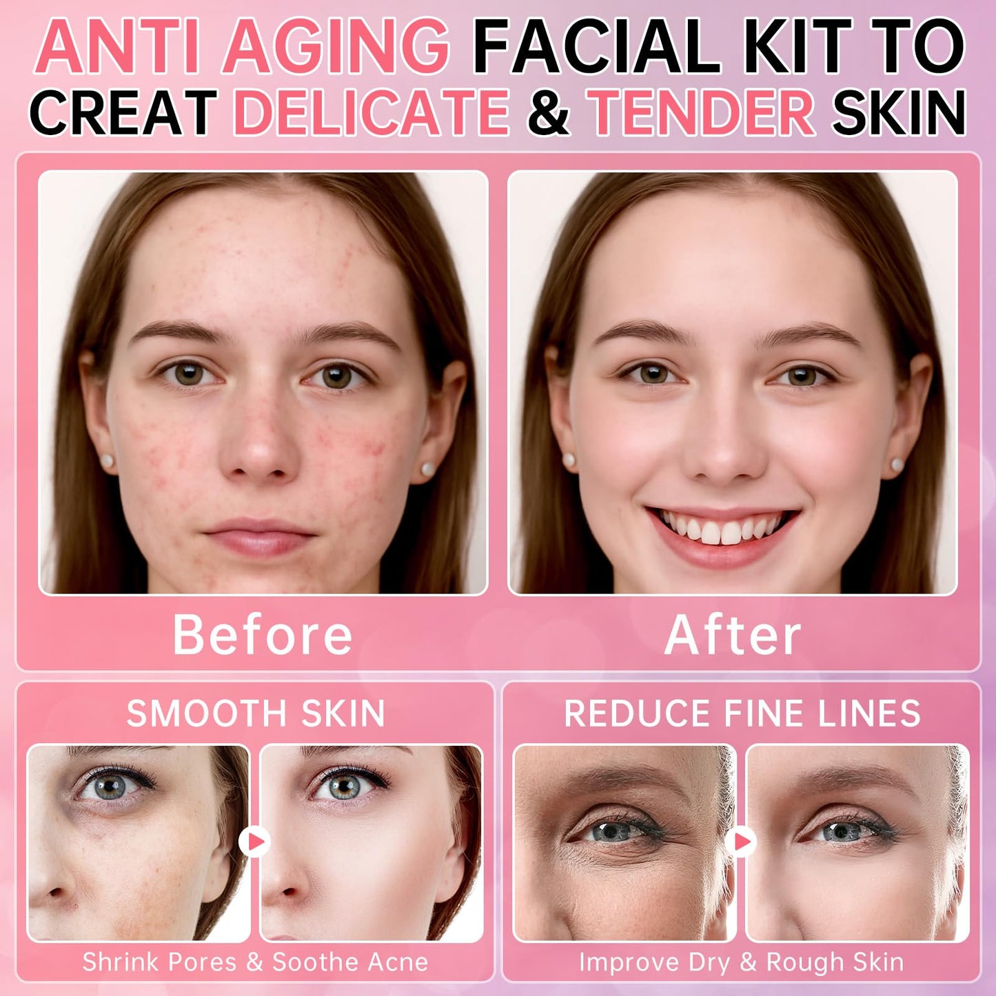 Collagen Sakura Skincare Gift Set, Cherry Blossom Skin Care Set for Teen Girls & Women, Moisturizing & Revitalizing Skin, 6Pcs Collagen Skin Care Routine Kits for Face, Korean Daily Skin Care