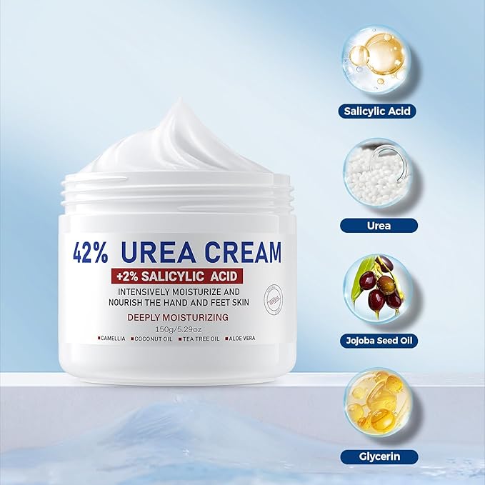 OUKEYA 42% plus Salicylic Acid 2% with 40 percent Urea Cream 40 percent Intensive Repair Treatment for Cracked Skin on Hands, Heels, Elbows, Relief for Dry FeetEnhanced Pump Dispenser Packaging 2 Pack