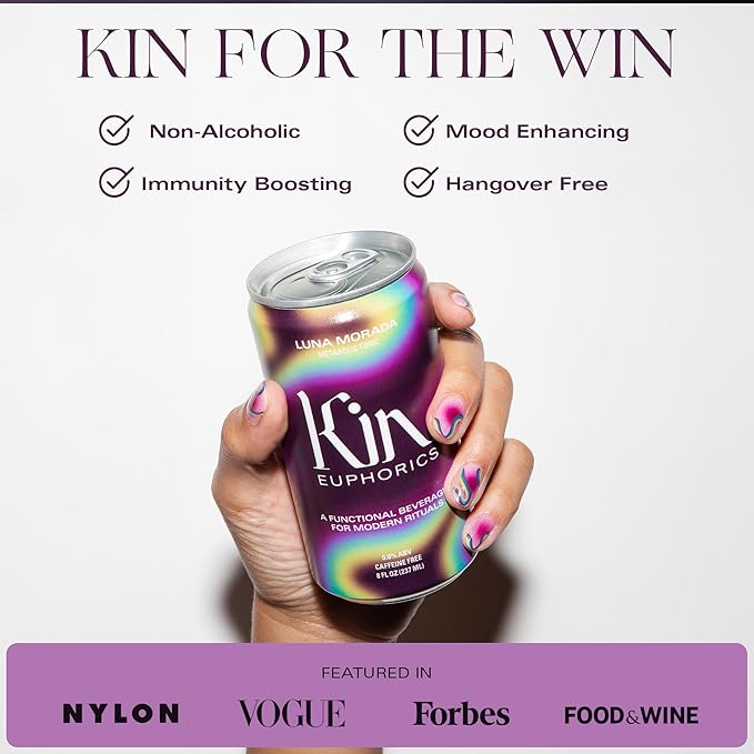 Kin Euphorics Luna Morada Non-Alcoholic Functional Beverage | Metabolic Tonic for Digestive & Liver Support | Caffeine-Free & Functional Beverage | 8 Fl Oz (12pk)