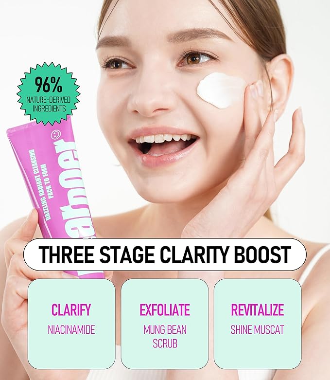 Dazzling Radiant Cleansing Pack to Foam – 3-in-1 Wash-Off Mask & Exfoliator & Cleanser w/Fresh Grape Extract & Niacinamide – Vitamin C and Resveratrol for Dry, Dull Skin (3.38 fl oz)