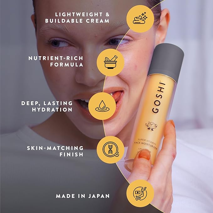GOSHI Super Vitamin Face Moisturizer for All Skin Types 1.75 oz - Nourishing Face Cream Infused with Sesame Oil, Vitamin E and More Plant Extracts - Made in Japan
