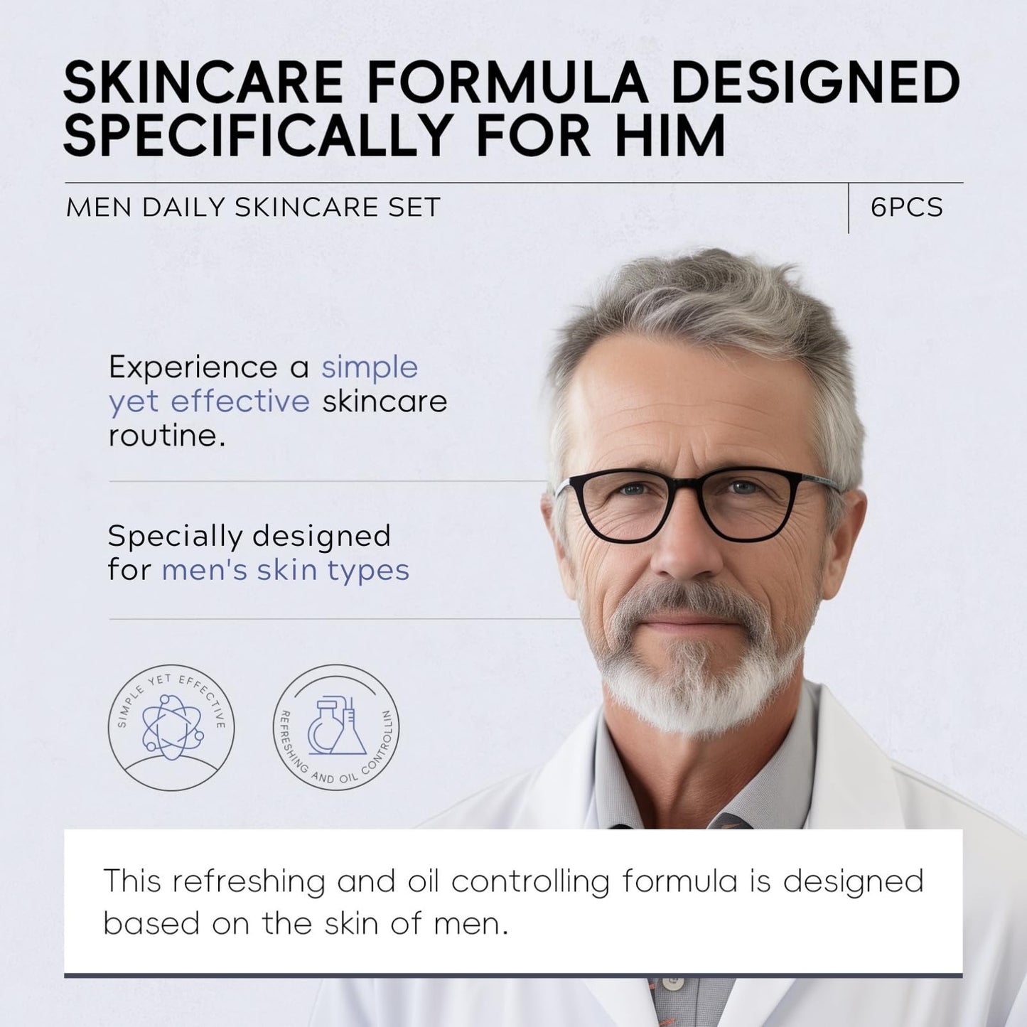 Skin Care for Men Hydrate, Anti-Aging Mens Facial Care Kit - Daily Men’s Skin Care Kit for Sensitive Skin & Dryness Protection | Mens Christmas Gifts Stocking Stuffers for Boyfriend Dad Husband 6Pcs