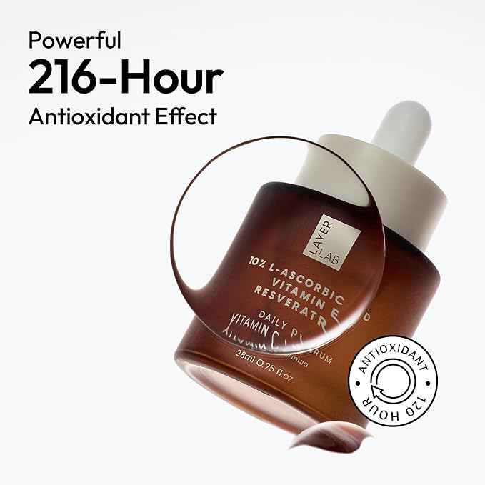 Dark Spot Correcting Serum for Face Korean Skin Care, Layerlab 10% Vitamin C Resveratrol Vitamin E Radiance Smoothing Dull Skin Tone Anti-Aging. Daily Pure Vitamin C 10% Serum 28ml 0.94 fl oz