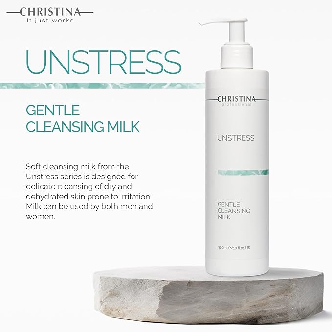 Christina - Unstress Gentle Cleansing Milk with Vitamin E | Smothing Refreshing Milk Cleanser for Face | Soap-free Cleansing Milk for Face | Suitable for All Skin Types (10 fl oz.)