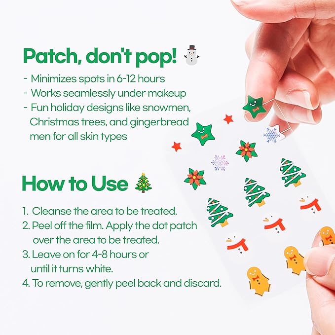 Epielle Acne Patch Shapes Edition, Acne Patches with Hydrocolloid Dressing, Fun for Parties, Sleepovers, Girls' Nights, Halloween Parties, Girls' Gift (Christmas Patch, 85ct)