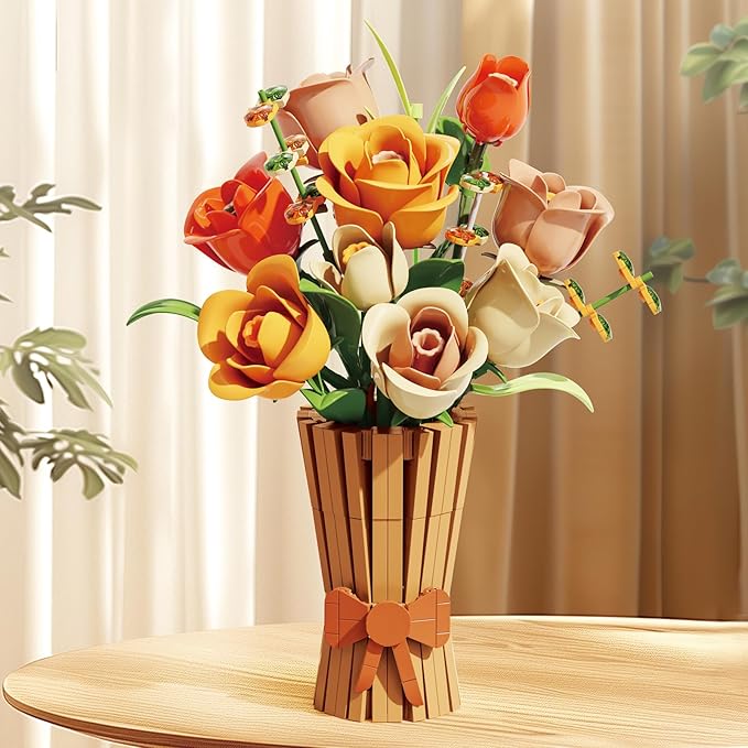 Flowers Bouquet Building Set 868 PCS Rose Botanical Collection Kit Artificial Flowers Toys Botanical Collection DIY Unique Home&Office Bonsai Decoration Gift for Valentine's Day Mother's Day Christmas