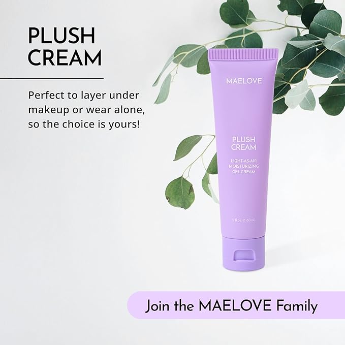 MAELOVE Plush Cream Lightweight Moisturizer, Unscented Hydrating Face Cream with Squalane, Hyaluronic Acid, For Oily and Sensitive Skin, Vegan, Made in USA, 2.0 fl oz