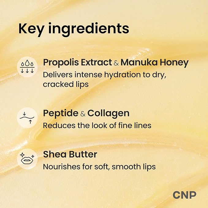 CNP Honey Lip Butter - Propolis Lipcerin™ 01 Original, Hydrating Overnight Manuka Lip Balm & Mask, 12hr Long-Lasting Moisture, Korean Skin Care, 0.5 fl.oz.