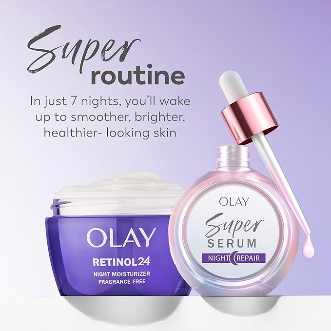 Olay Super Serum Night Repair, Fragrance-Free Trial Size - Niacinamide, Peptide, Salicylic & Lactic Acid, Glycerin - 5-in-1 Skin Care Benefits - Hydrating, Reduces Dark Spots, Anti-Aging, 0.4 Oz