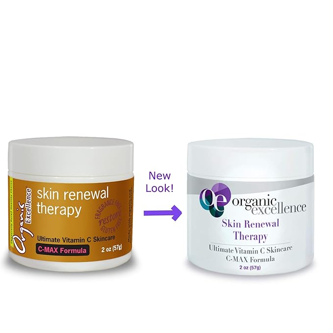 Organic Excellence Skin Renewal Therapy, Vitamin C Face & Neck Cream, Moisturizer to Stimulate Collagen Production and Increase Skin Cell Renewal, Organic Natural Non-Toxic Cruelty-Free 2 oz (57g)