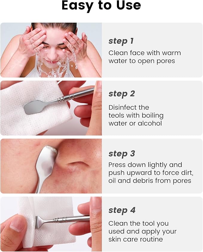 Pimple Popper Tool Kit - Boxoyx 6 Pcs Pore Prep Blackhead Remover Comedone Extractor Kit with Box for Quick and Easy Removal of Pimples, Blackheads, Zit Removing, Forehead,Facial and Nose (Silver)
