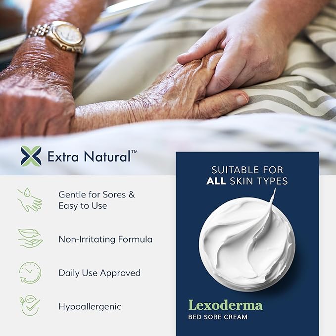 Extra Natural Lexoderma Soothing Skin Protectant Barrier Cream - Fast Acting Advanced Herbal Topical to Help Soothe Bed Sores & Pressure Sores - 4 Ounces