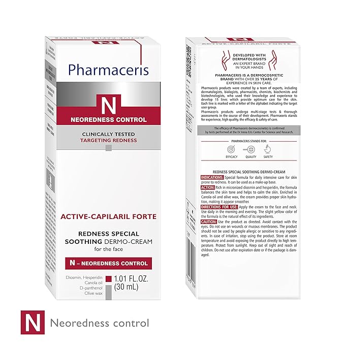 Redness Soothing Cream, Calms Redness, Evens Tone, Facial Moisturizer, Helps Support the Barrier, Skin Care for Sensitive & Red Skin, ACTIVE-CAPILARIL FORTE, 1.01 fl oz