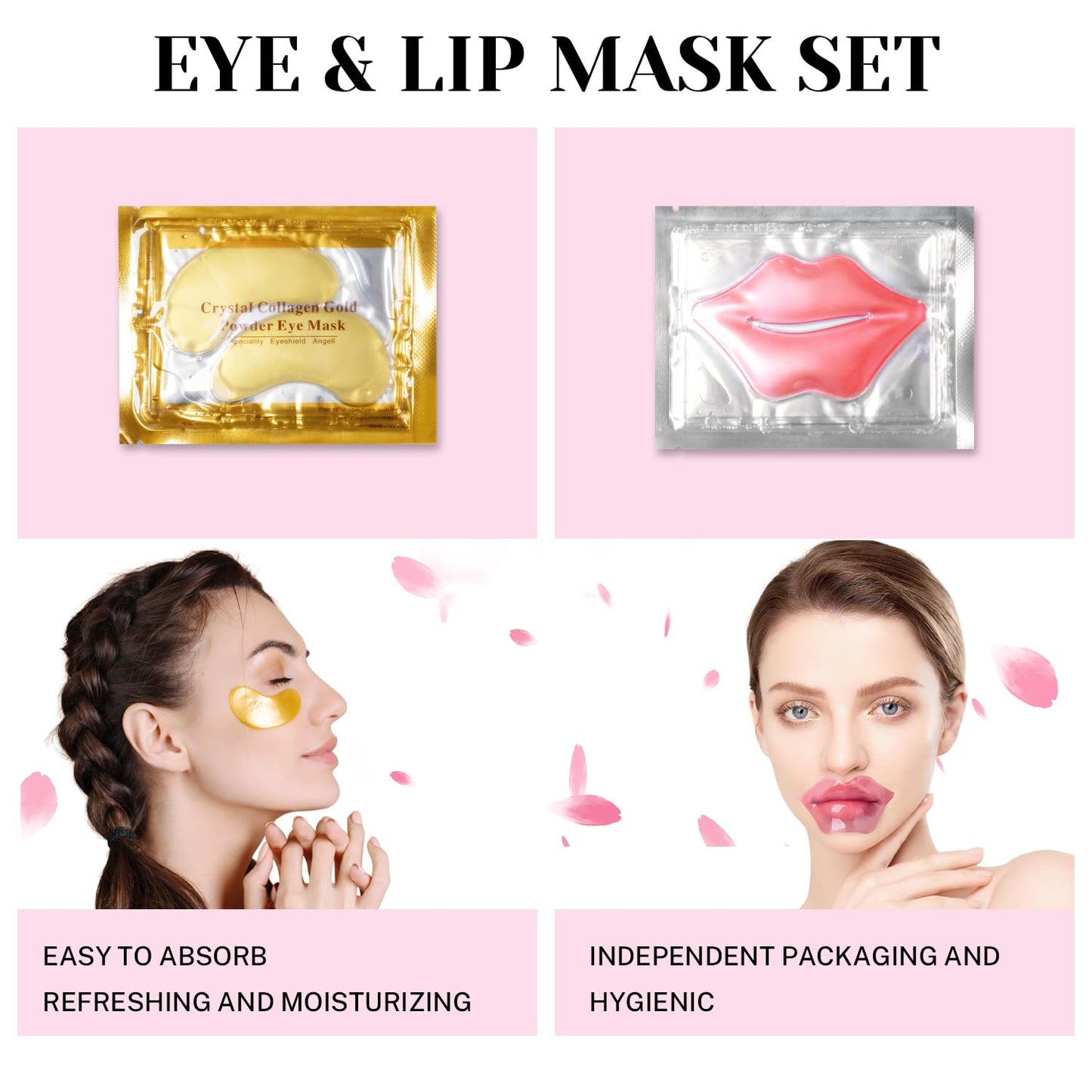 30 Pcs Lip Masks & Under Eye Masks, 24K Gold Gel Crystal Collagen Under Eye Patches for Puffy Eyes and Dark Circles, Effectively Moisturizing the Lip & Eye Skin, Reducing Wrinkles & Fine Lines