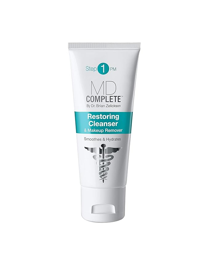 MD Complete 2-in-1 Restoring Cleanser and Makeup Remover | Anti-Aging Gentle, Non-Foaming Cleanser | with Aloe Vera and Chamomile 3 fl oz