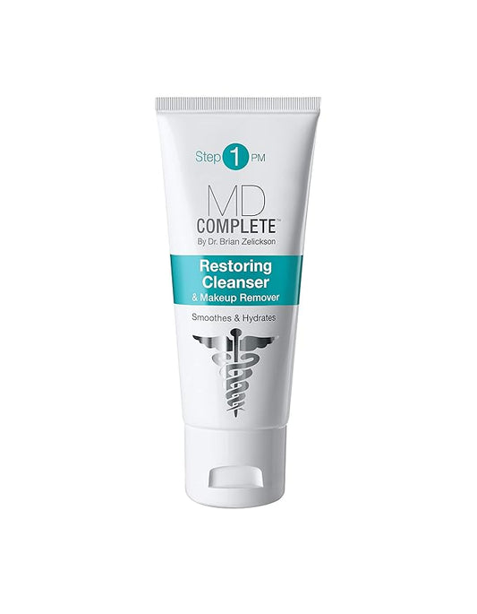 MD Complete 2-in-1 Restoring Cleanser and Makeup Remover | Anti-Aging Gentle, Non-Foaming Cleanser | with Aloe Vera and Chamomile 3 fl oz