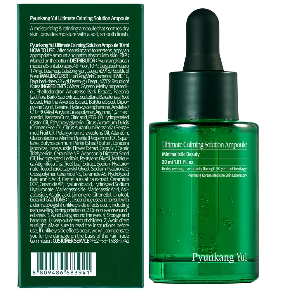 Pyunkang Yul PKY Ultimate Calming Solution Ampoule for Sensitive Skin with Patented Ingredients, Serum Intensely Calms & Soothes Redness with Cica & Tea Tree, Korean Skincare (1.01 Fl. Oz, 30ml)