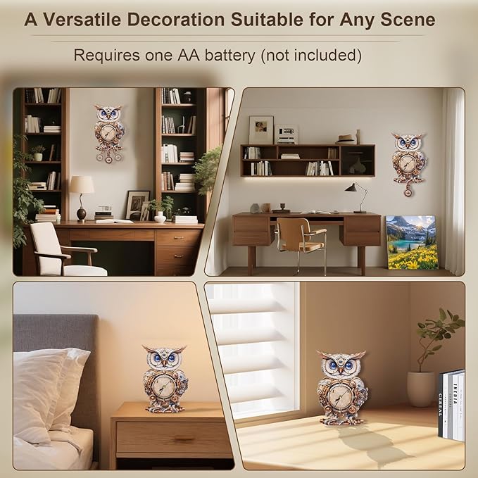 3D Puzzles for Adults Owl Clock Kit with Pendulum, Mechanical 3D Wooden Puzzle Kit for Adults, DIY Wooden Clock Model Building Kits Set, Unique Christmas Home Decor Gift for Women Men