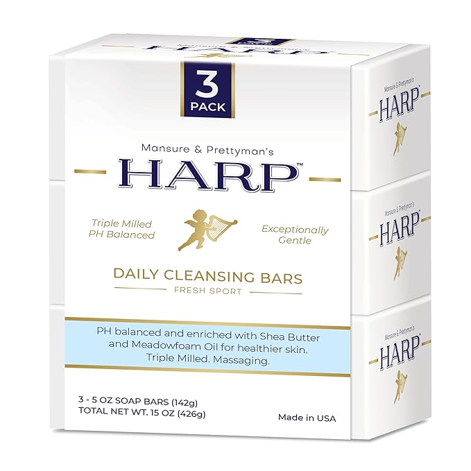 HARP pH-Balanced (5.0-6.0) Body Wash Bar - Exceptionally Gentle For Dry or Sensitive Skin + Shea Butter + Borage Oil | Non-Comedogenic | Soap-Free, Lye-Free. FRESH SPORT FRAGRANCE