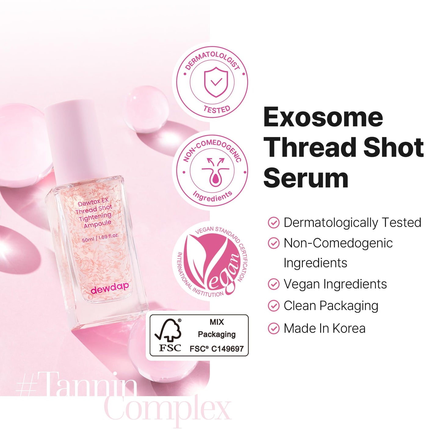 DEWDAP Dewtox Exosome Thread Shot Tightening Serum, Facial Serum with Niacinamide for Pore Minimizing & Firm Skin, Glass Skin, Korean Skincare (1.69 Fl Oz / 50ml)