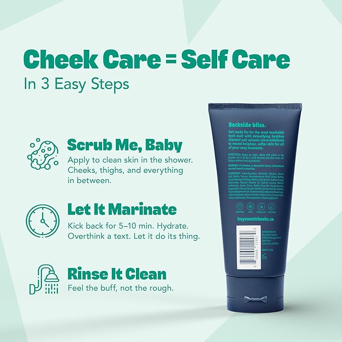 Charcoal Exfoliating Bum and Body Mask, Detoxifying Bamboo Charcoal and Volcanic Exfoliants for Radiant, Silky Smooth Skin, Bottoms Up by Hey Sweet Cheeks, 4 oz