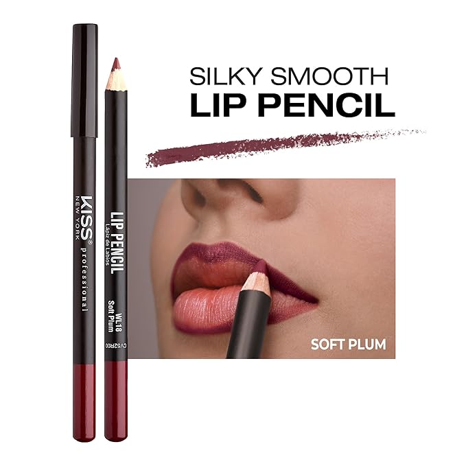 KISS New York Professional Slim Lip Pencil, Creamy Soft Lip Liner, Smooth Long-Lasting Rich Lip Color, Natural Lip Makeup, Water-Resistant Lip Crayon (Soft Plum)